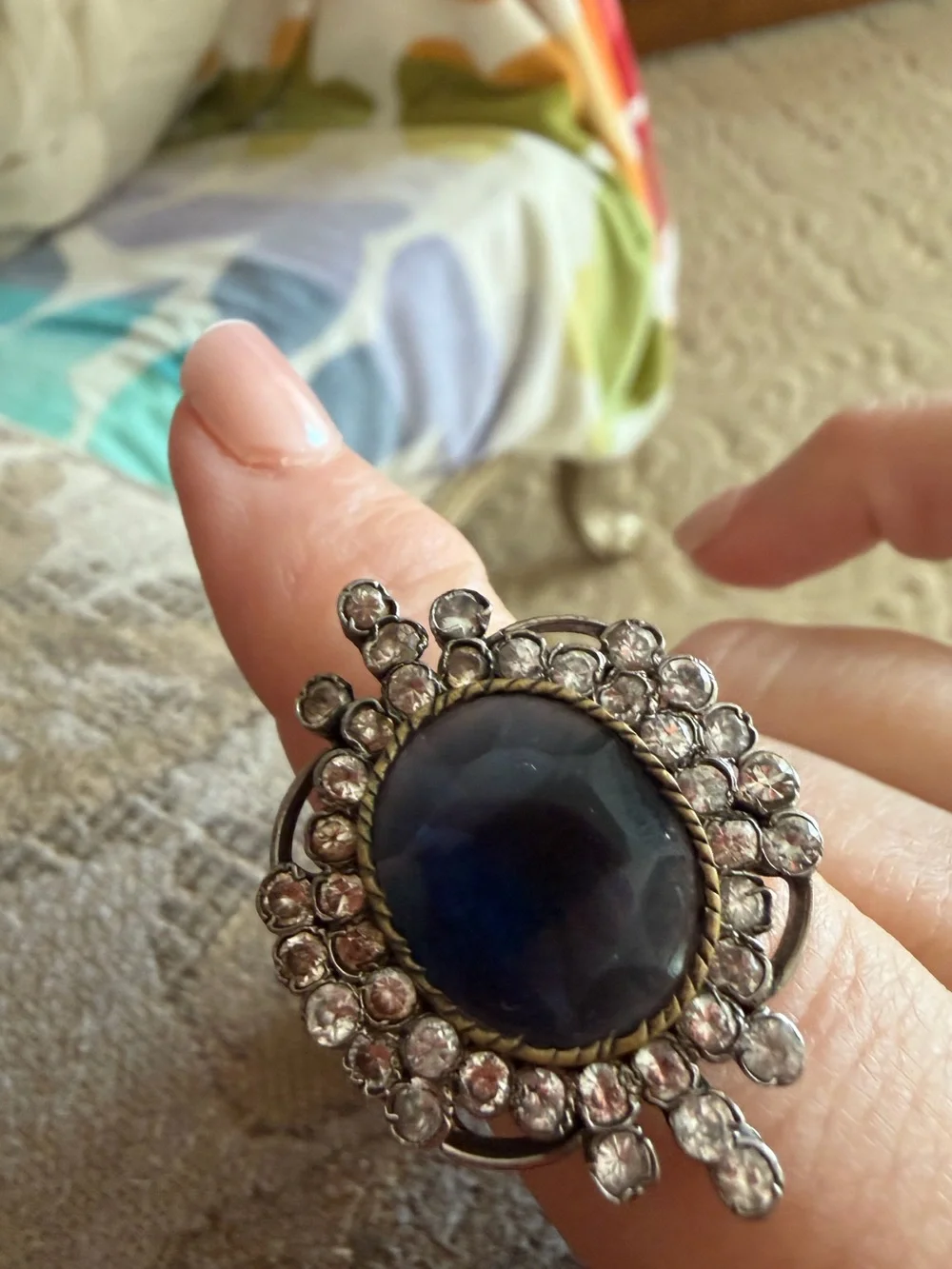Blue Crystal Statement Ring with Clear Accents NWT bollywood style beautiful!